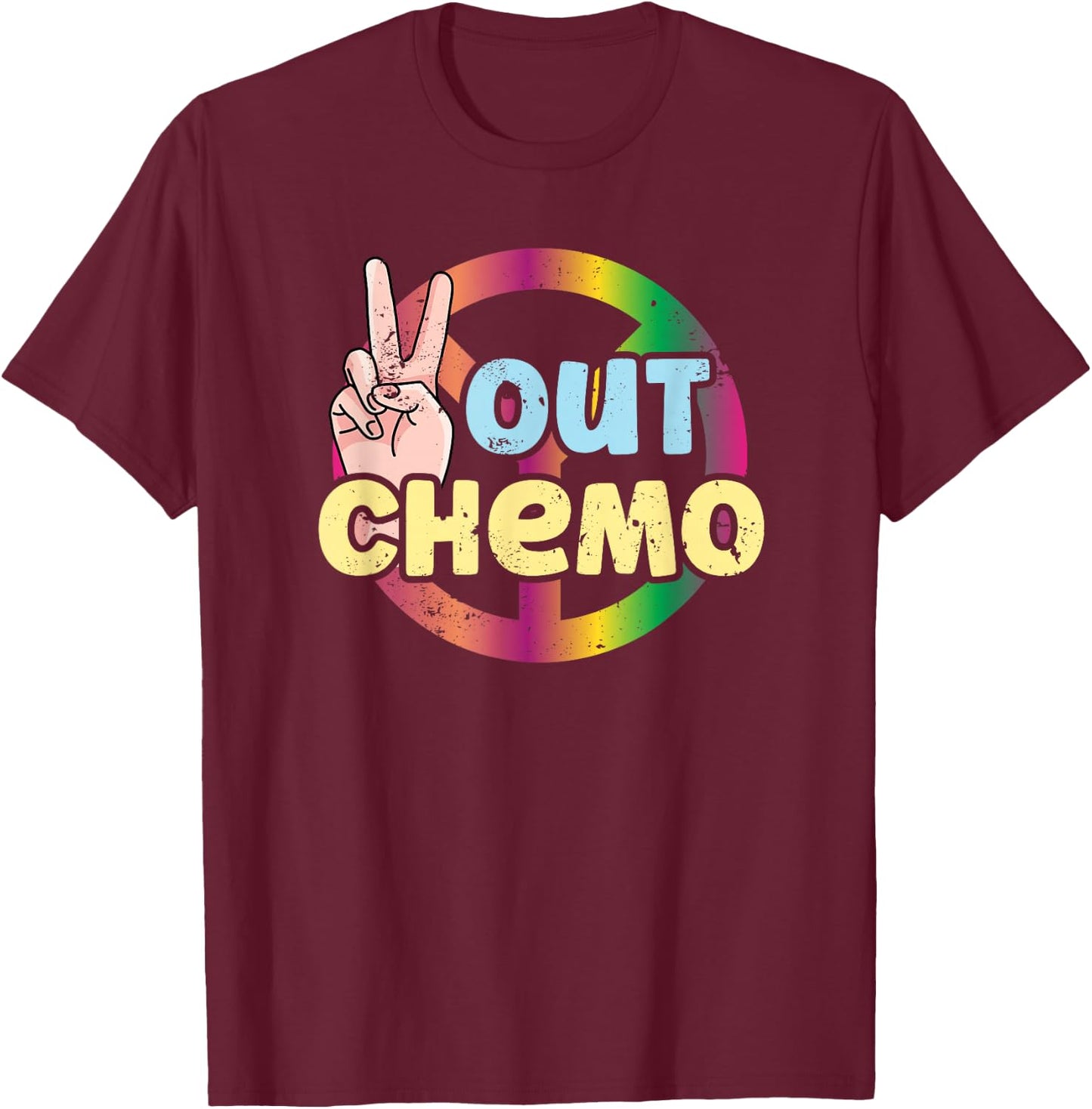 Peace-Out Chemo Cancer Awareness For Fighter Survivor T-Shirt - T-Shirt | Maroon