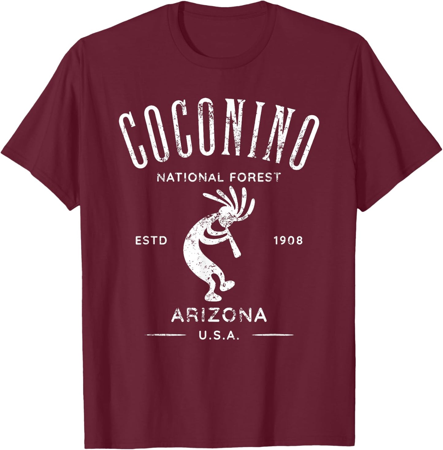 Coconino National Forest Arizona Kokopelli Distressed Design T-Shirt - T-Shirt | Maroon
