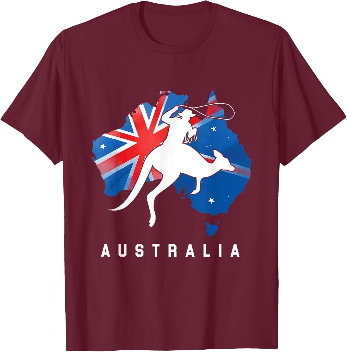 Australian Kangaroo Australia Country Map Cowboy Aussie T-Shirt - T-Shirt | Maroon