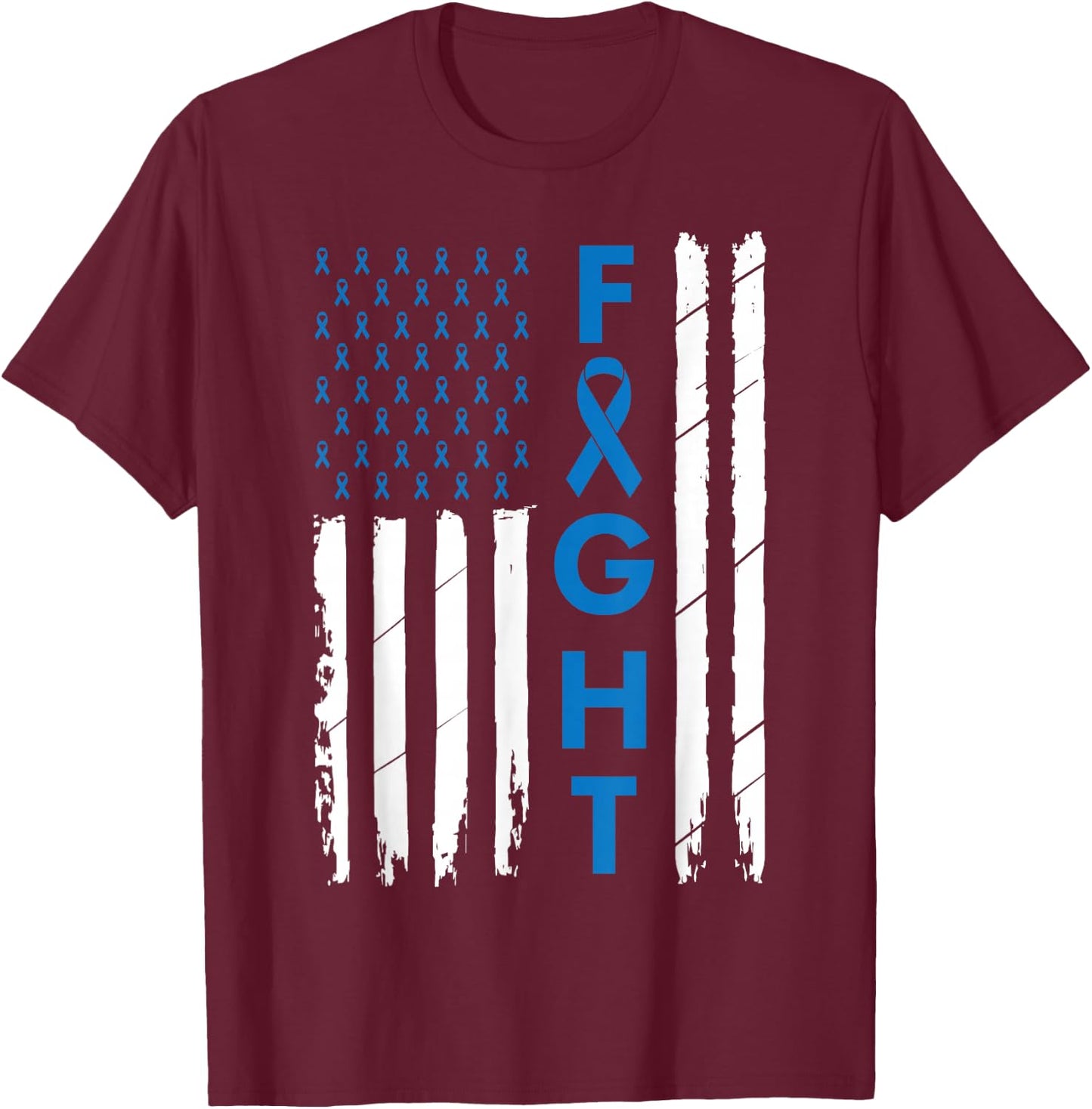 Colorectal Cancer Colon Cancer Blue Ribbon T-Shirt - T-Shirt | Maroon
