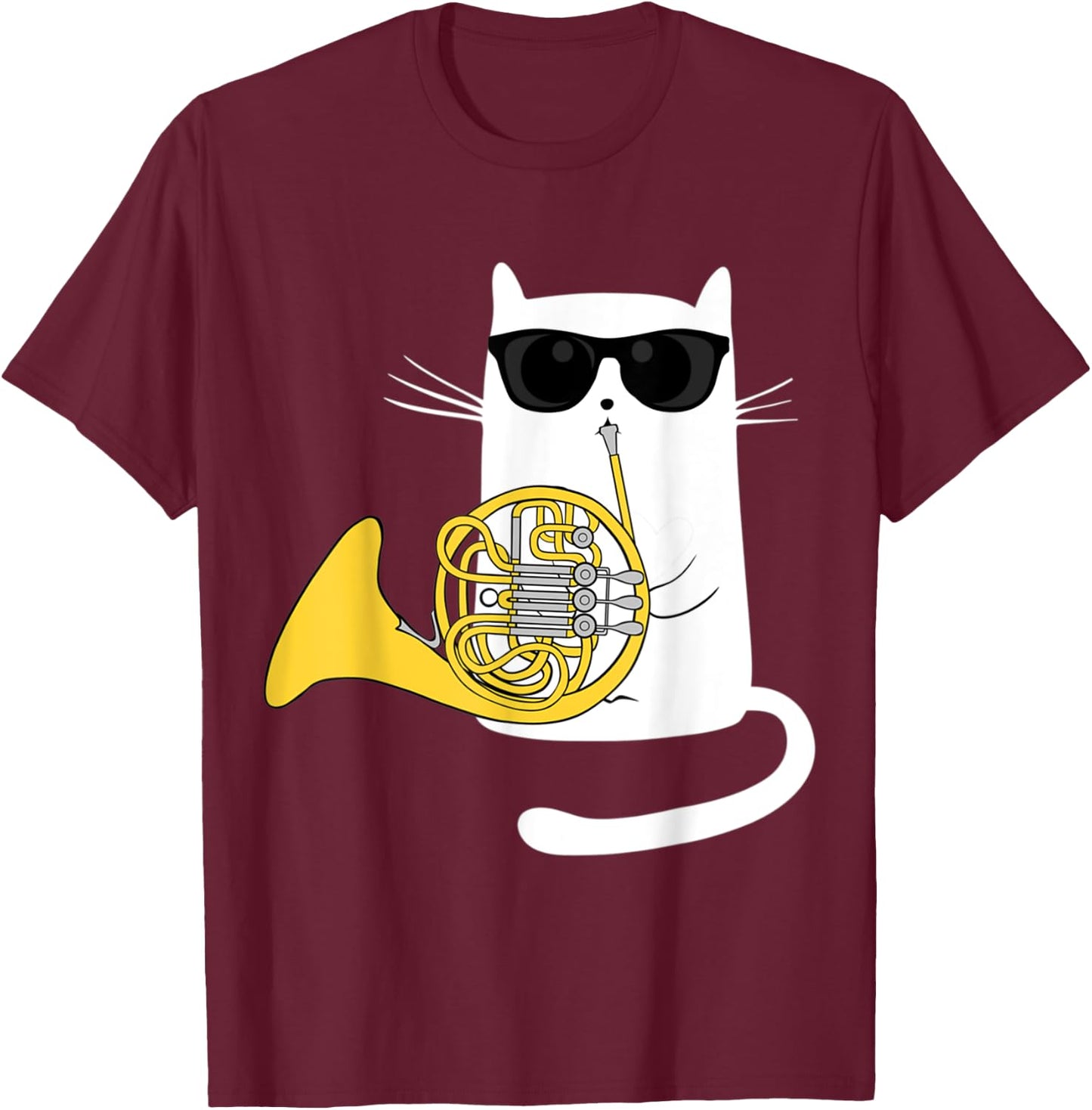 Jazz Cat Playing French Horn - Cool Smooth T-Shirt - T-Shirt | Maroon