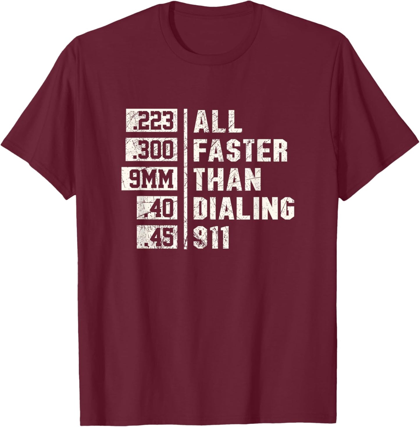 Funny 2nd Amendment 9mm all faster than calling 911 T-Shirt - T-Shirt | Maroon