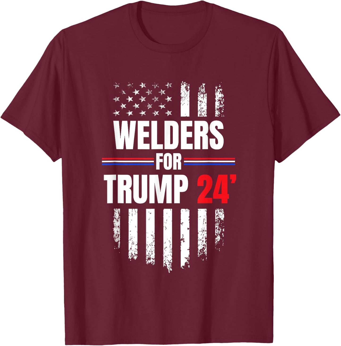 Welders For Trump 2024 American Flag T-Shirt - T-Shirt | Maroon