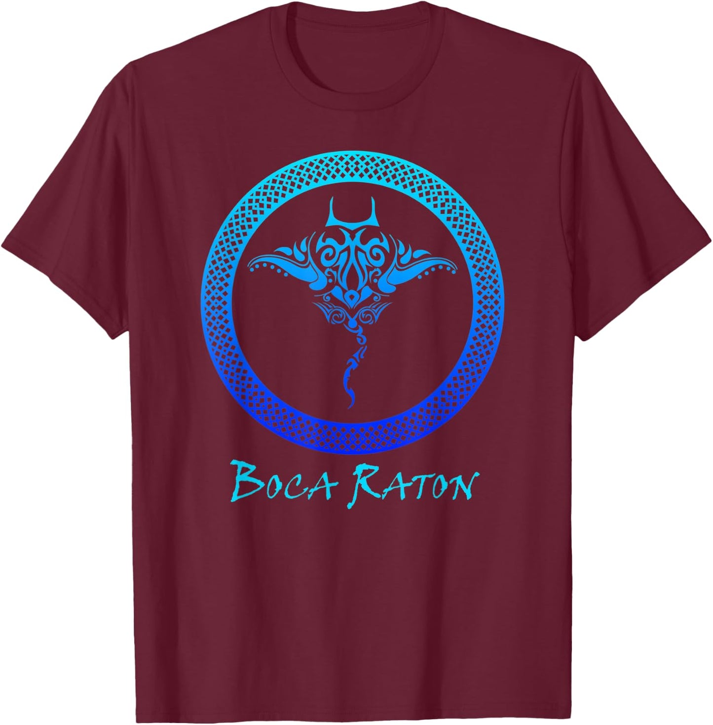 Boca Raton, Florida Vintage Retro Tribal Stingray Vacation T-Shirt - T-Shirt | Maroon