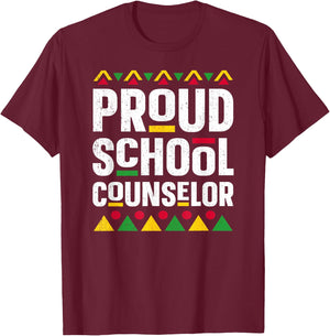 Proud School Counselor Africa Pride Black History Month T-Shirt - T-Shirt | Maroon