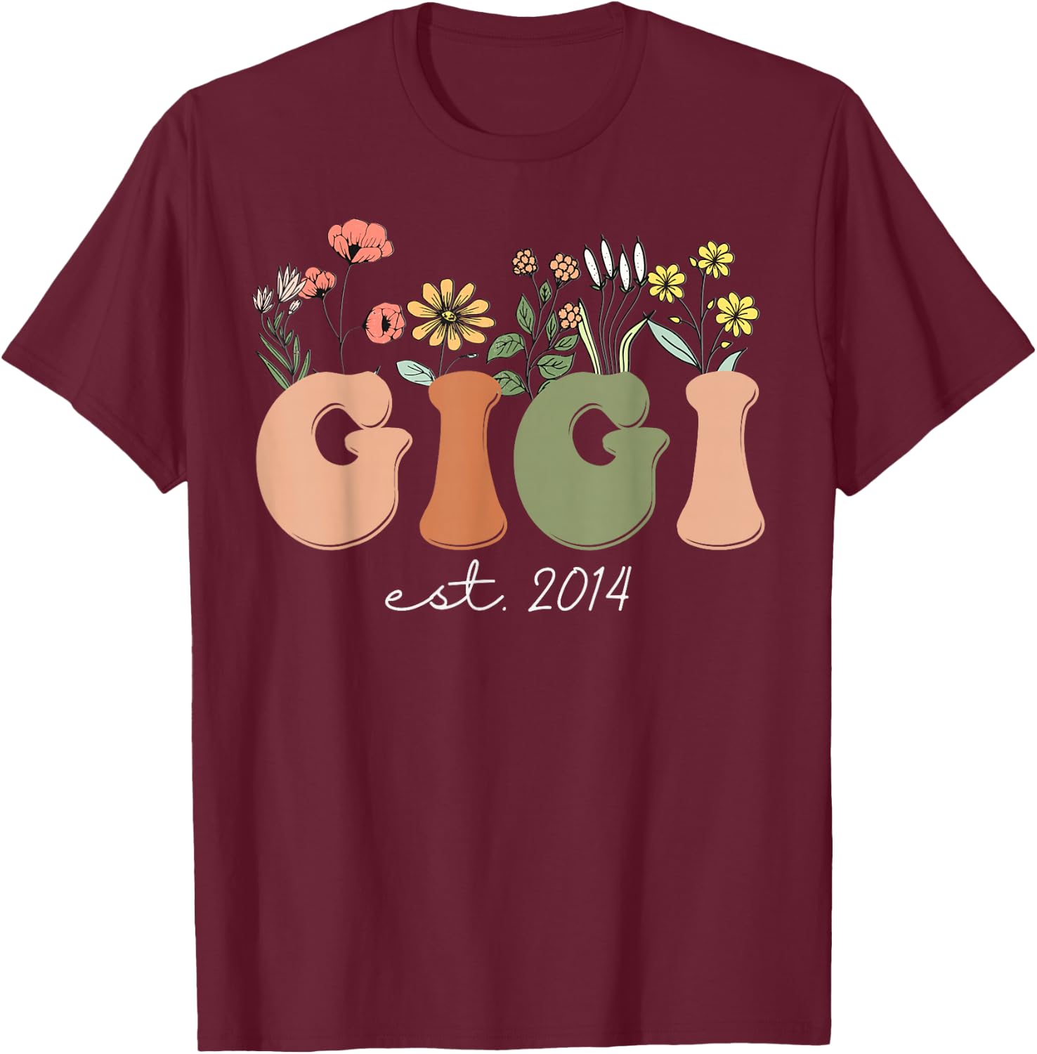 Soon To Be Gigi Est 2014 Wildflowers Pregnancy Announcement T-Shirt - T-Shirt | Maroon