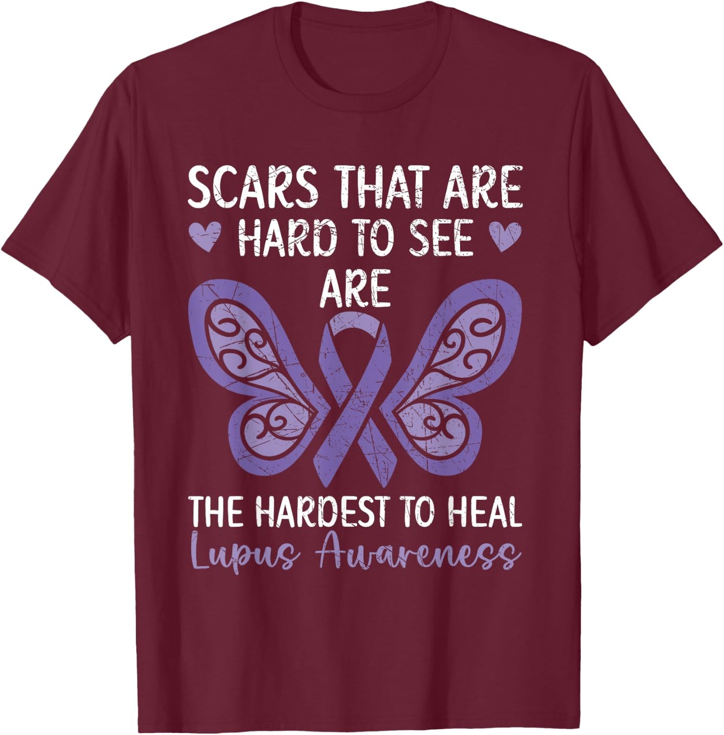 Lupus Warrior Lupus Awareness SteMi Apparel Women's Black Modern Letter Print U-Neck , Small, Short Sleeve, Classic Fit, Pull On, Imported, All Seasons, Lupus Awareness Design T-Shirt - T-Shirt | Maroon