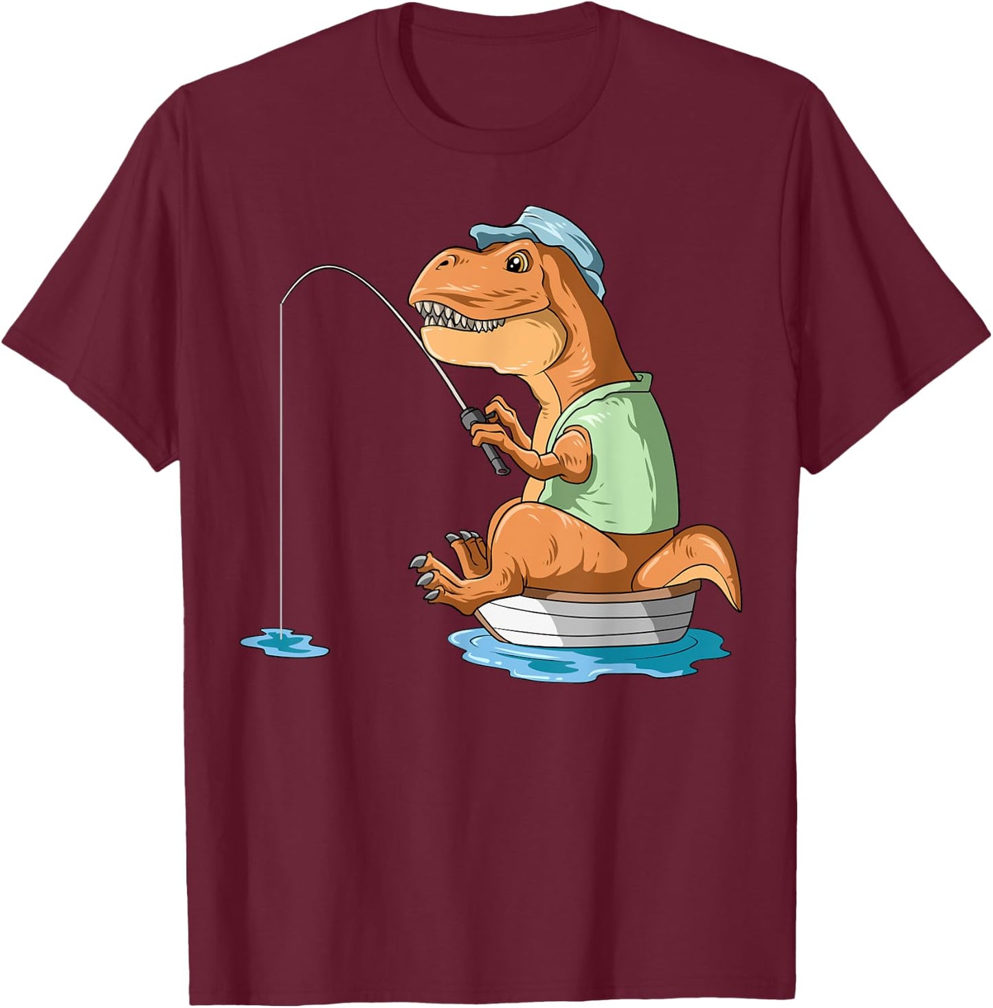 Dinosaur Fishing T-Rex Fisherman Boat Camping Fishing Lovers T-Shirt - T-Shirt | Maroon