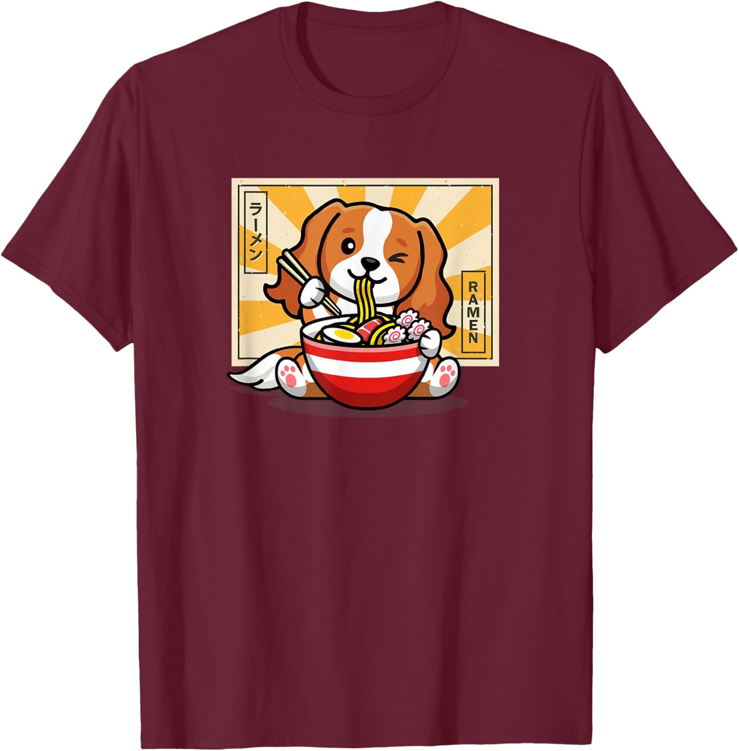 Kids Kawaii Ramen Cavalier King Charles Spaniel Lover T-Shirt - T-Shirt | Maroon