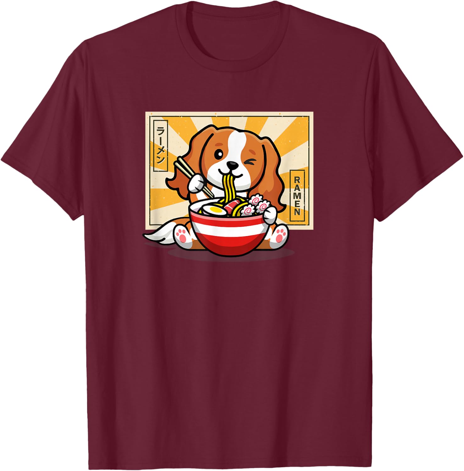 Kids Kawaii Ramen Cavalier King Charles Spaniel Lover T-Shirt - T-Shirt | Maroon