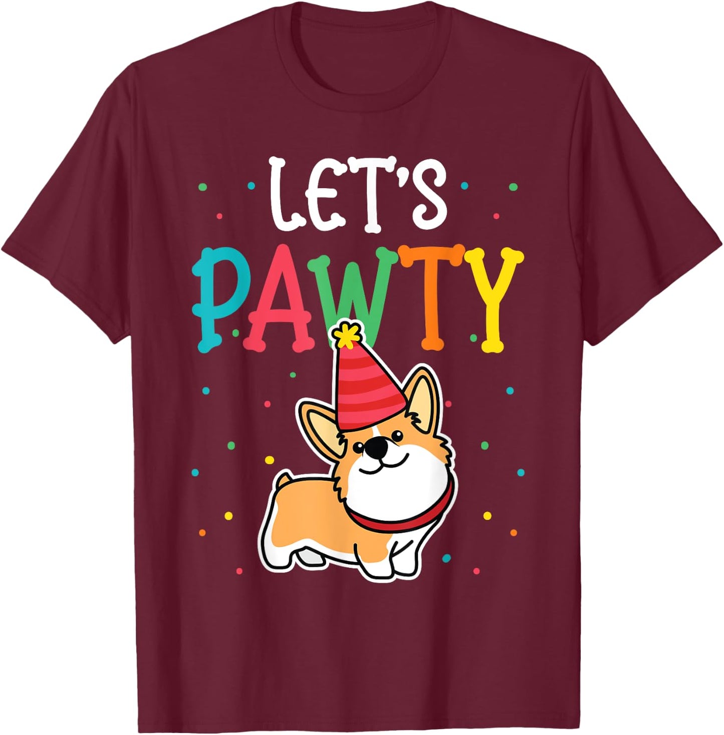 Corgi Birthday Pawty For Dog Themed Kids Party T-Shirt - T-Shirt | Maroon