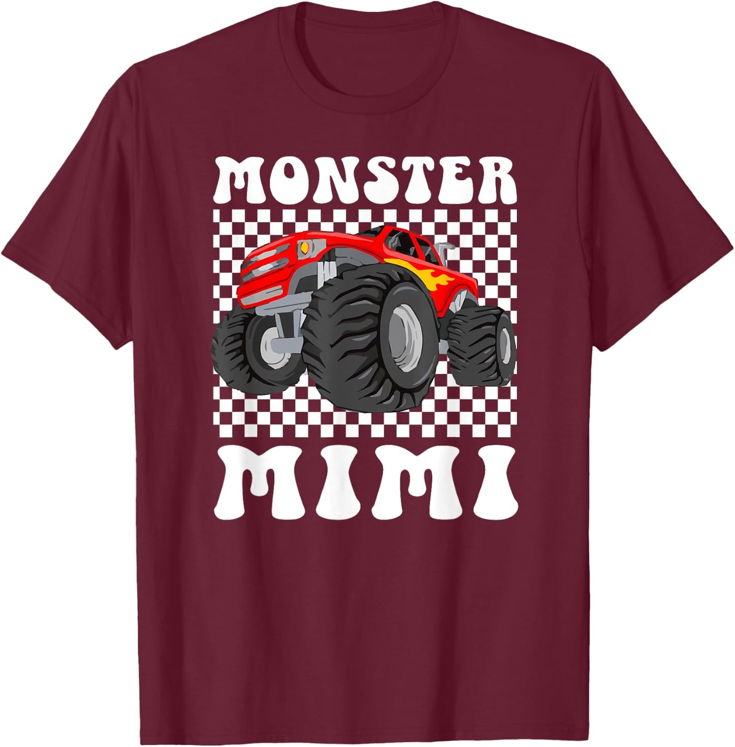 Monster Mimi Groovy Monster Truck Mimi Grandma T-Shirt - T-Shirt | Maroon