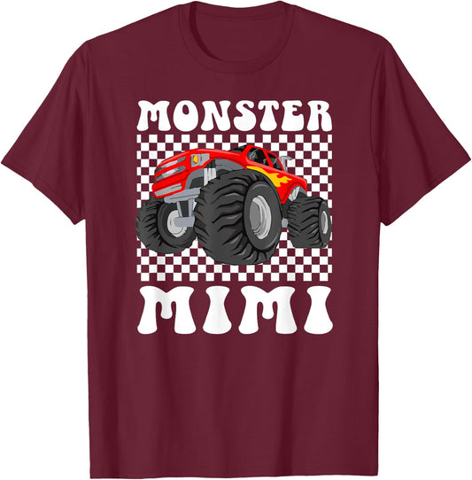 Monster Mimi Groovy Monster Truck Mimi Grandma T-Shirt - T-Shirt | Maroon