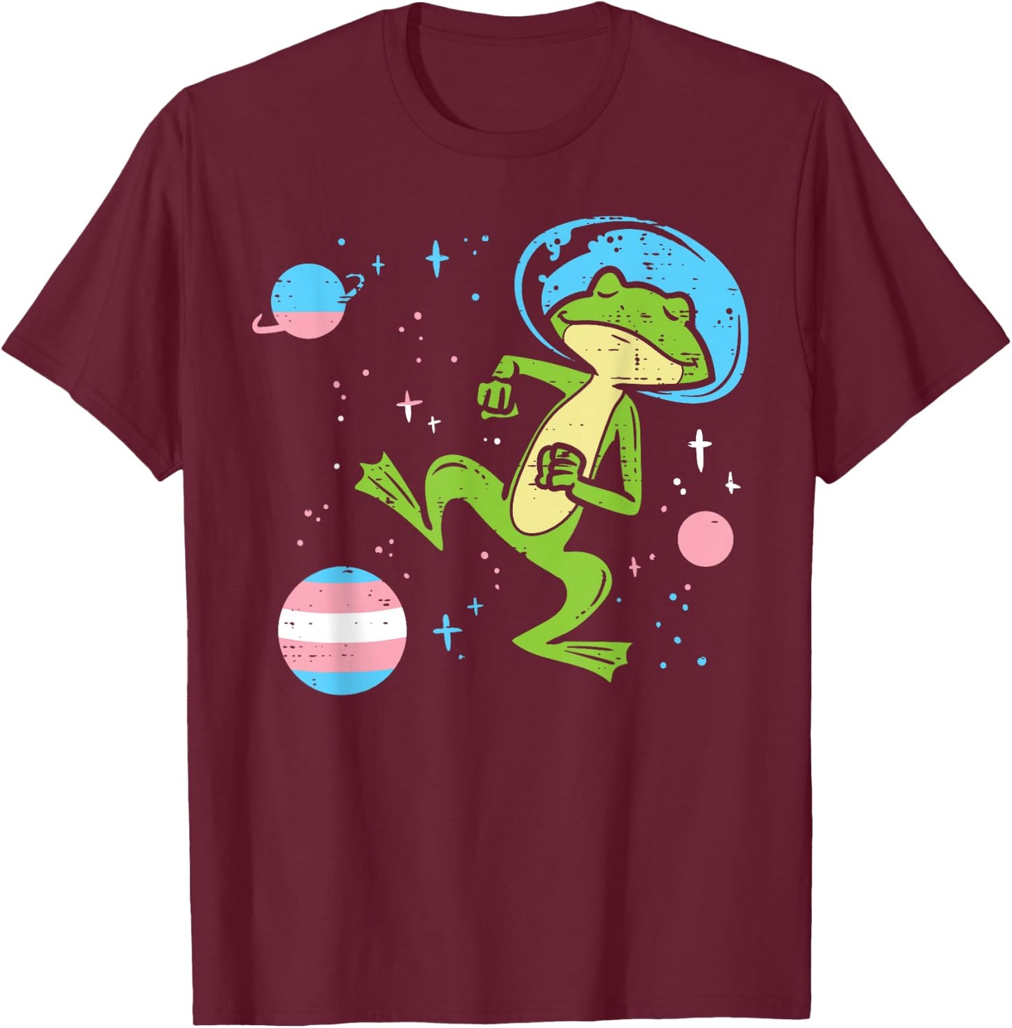Dancing Astronaut Frog Transgender Planets Trans Pride Flag T-Shirt - T-Shirt | Maroon
