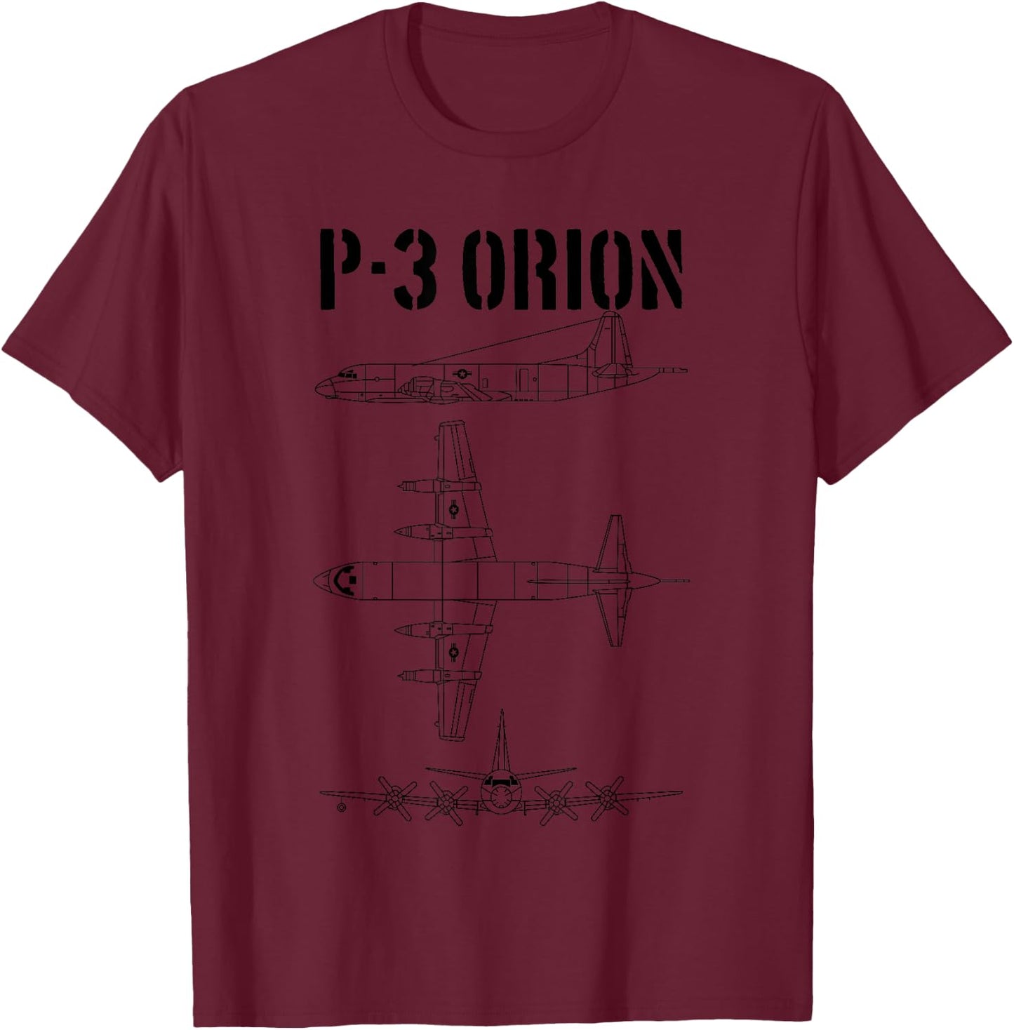 P3 Orion Military Airplane Schematic Orion Pilot P-3 Orion T-Shirt - T-Shirt | Maroon