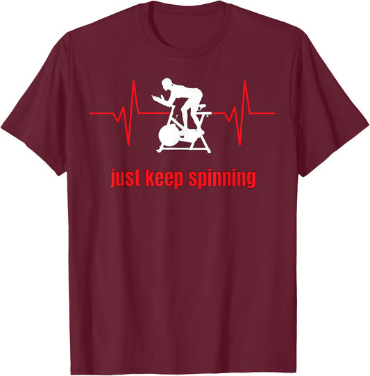 Just Keep Spinning Ekg Woman's Spin Cycle Workout T-Shirt - T-Shirt | Maroon