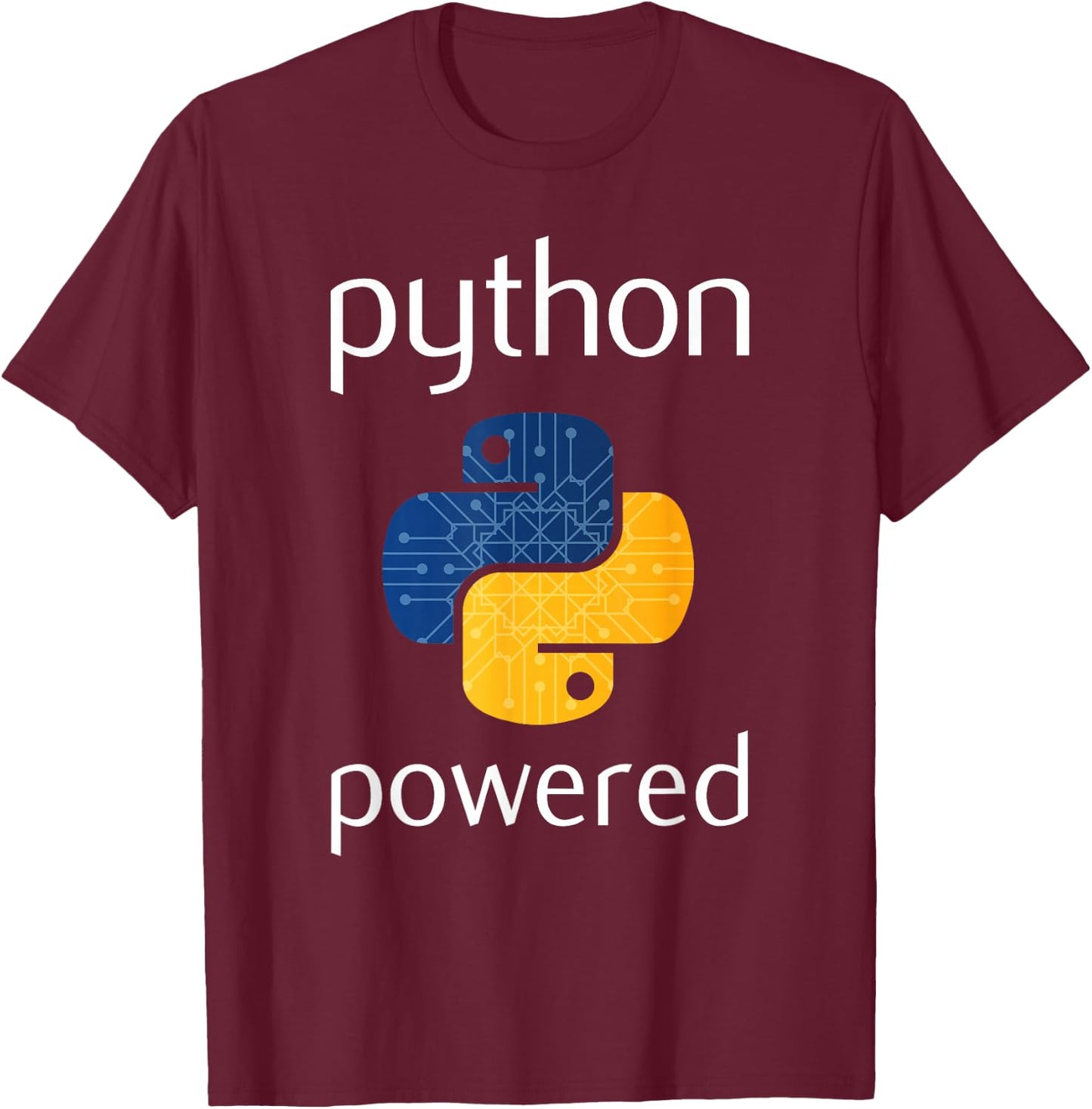 Python Powered Logo Programming Language T-Shirt - T-Shirt | Maroon