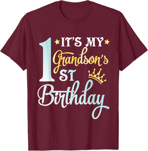 It's My First Grandson's Birthday Happy To Me You Him Her T-Shirt - T-Shirt | Maroon