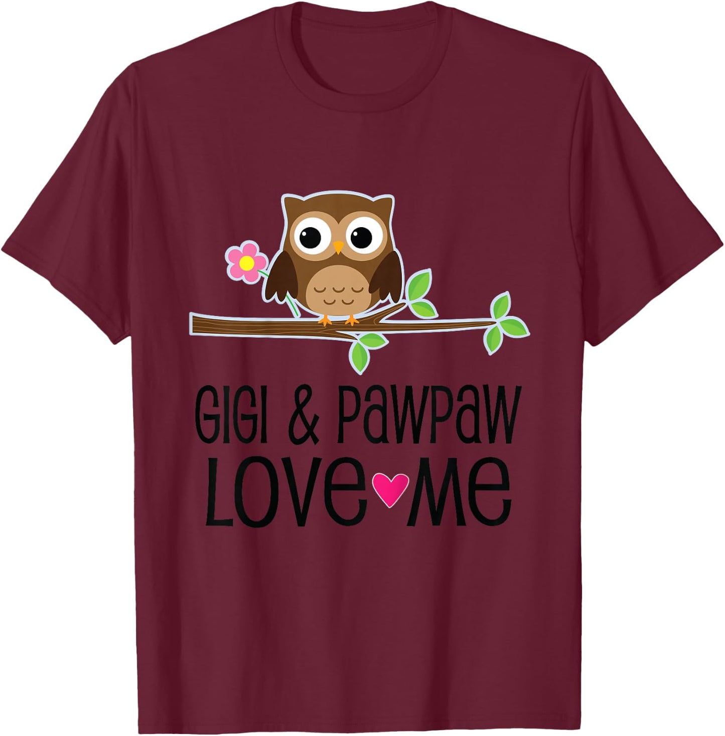 Kids Gigi and Pawpaw Love Me Grandchild Owl T-Shirt - T-Shirt | Maroon
