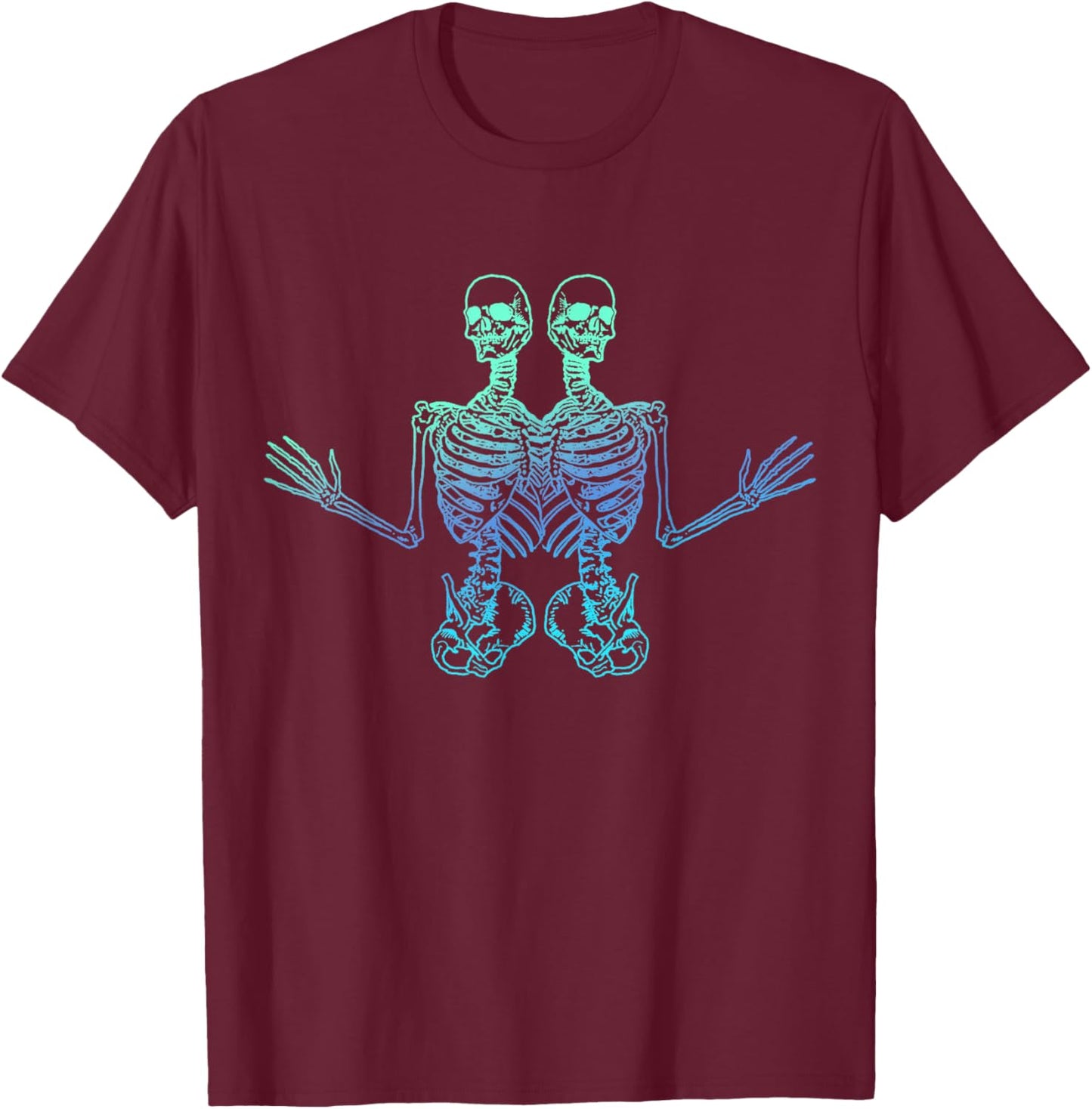 Conjoined Skeletons - Siamese Skater Goth Cool Punk Twin Fun T-Shirt - T-Shirt | Maroon