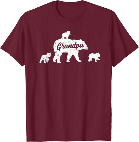 Vintage Grandpa Bear 3 Cubs T-Shirt - T-Shirt | Maroon