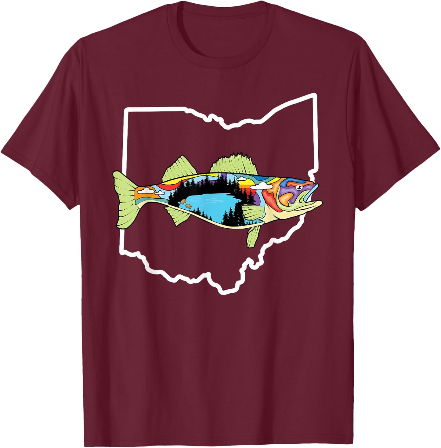Ohio Map Walleye Fishing Freshwater Fisherman Walleye Fish T-Shirt - T-Shirt | Maroon