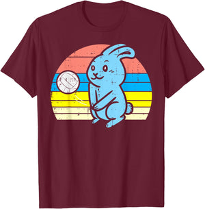 Easter Bunny Playing Volleyball Retro Sports Men Women Kids T-Shirt - T-Shirt | Maroon