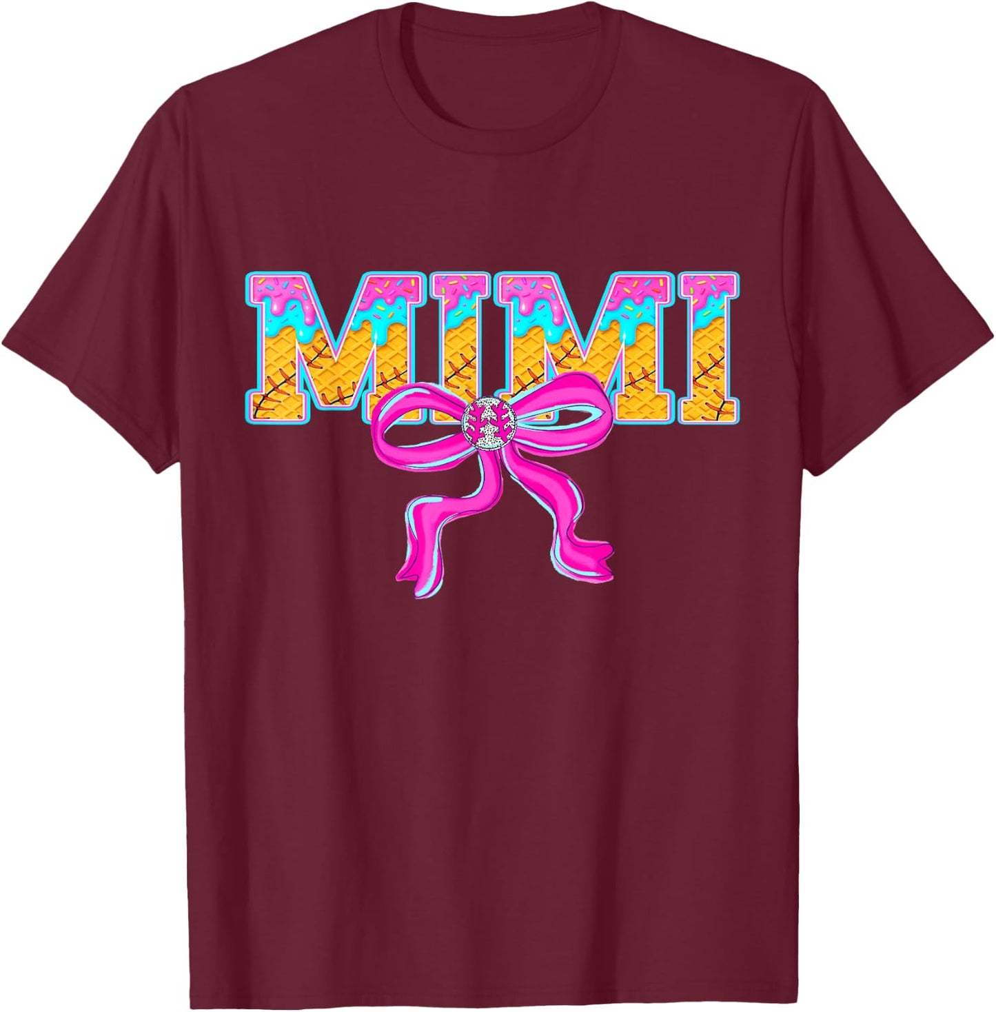 Baseball Mimi Ice Cream Drip Game Day Family Matching T-Shirt - T-Shirt | Maroon