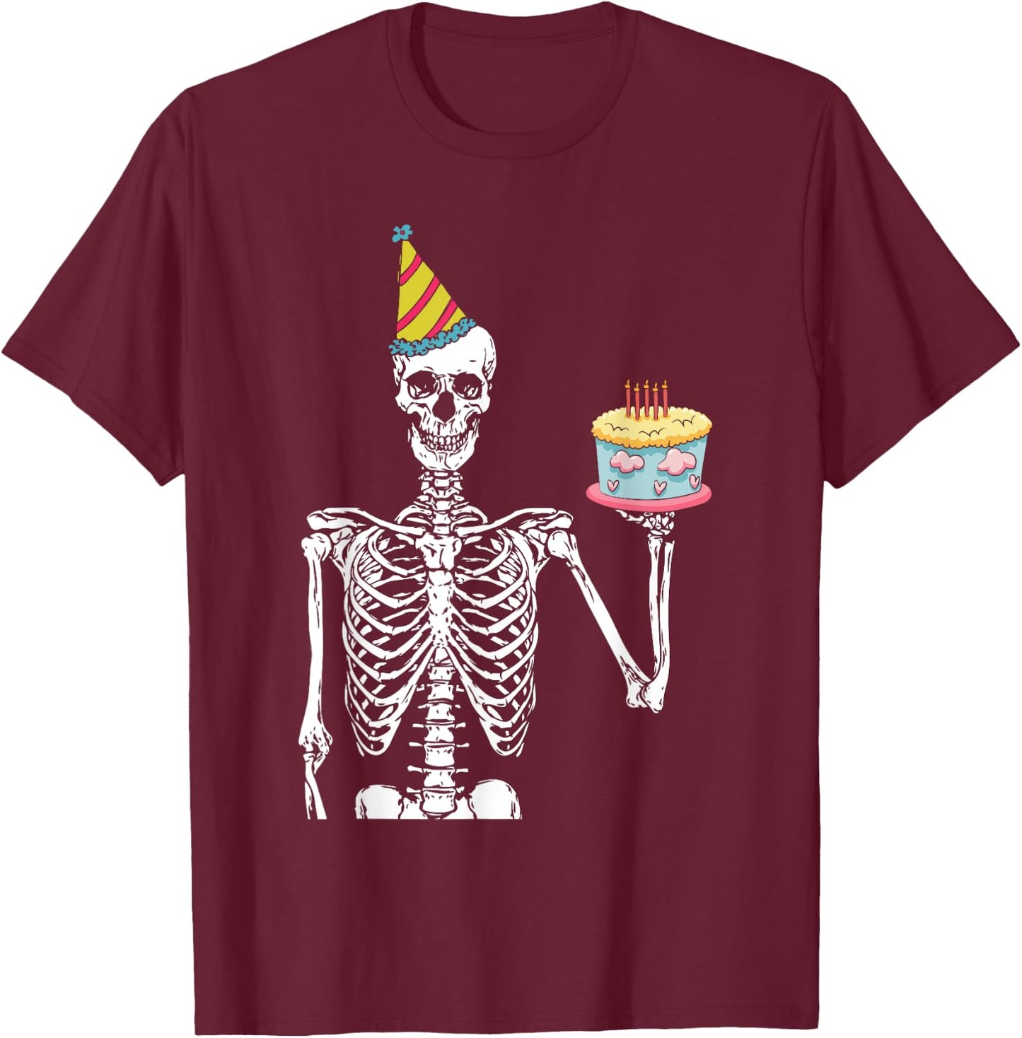 Skeleton Birthday Party Lazy Halloween Costume Funny Skull T-Shirt - T-Shirt | Maroon