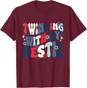 Retro Twins Day Twinning With My Bestie Friend Matching Twin T-Shirt - T-Shirt | Maroon