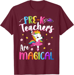 Pre-K Teachers Are Magical Pre Kindergarten Unicorn Teacher T-Shirt - T-Shirt | Maroon