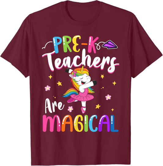 Pre-K Teachers Are Magical Pre Kindergarten Unicorn Teacher T-Shirt - T-Shirt | Maroon