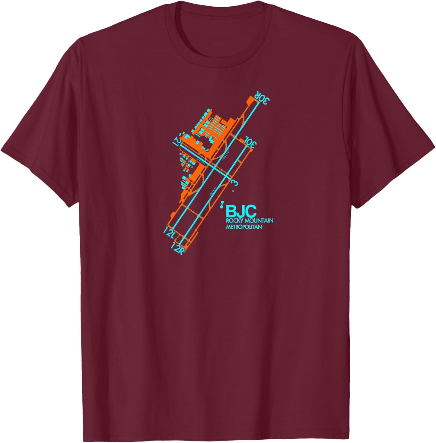 KBJC BJC Airport Diagram Denver Pilot Aviation T-Shirt - T-Shirt | Maroon