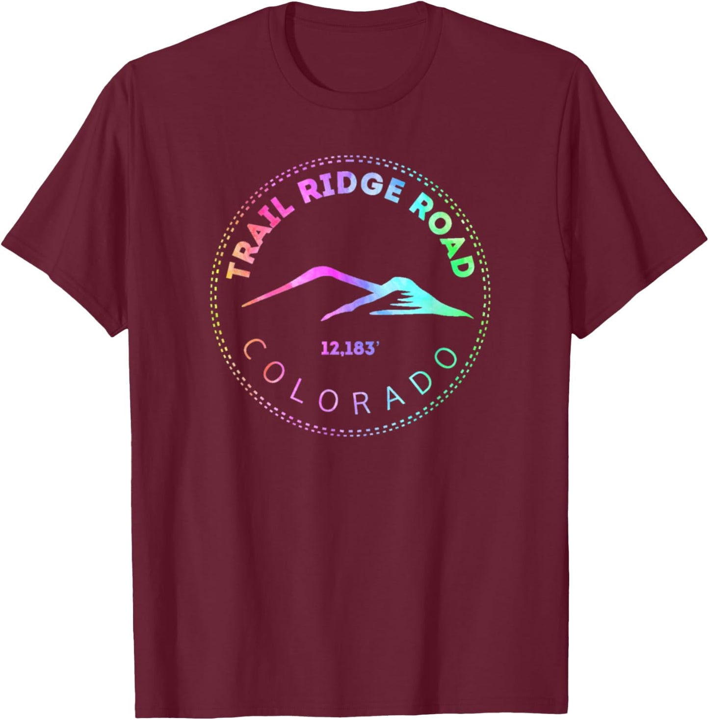 Trail Ridge Road Tie Dye - Elevated Colorado Scenic Byway T-Shirt - T-Shirt | Maroon