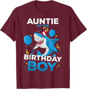 Auntie of The Birthday Boy Shark Ocean Theme Matching Family T-Shirt - T-Shirt | Maroon