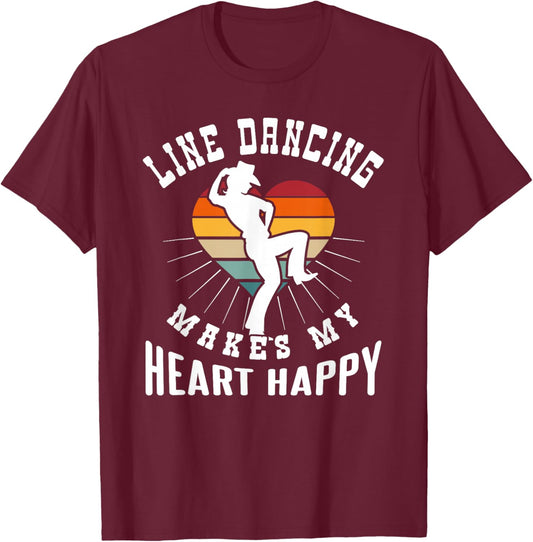 Line Dancing Makes My Heart Happy T-Shirt - T-Shirt | Maroon