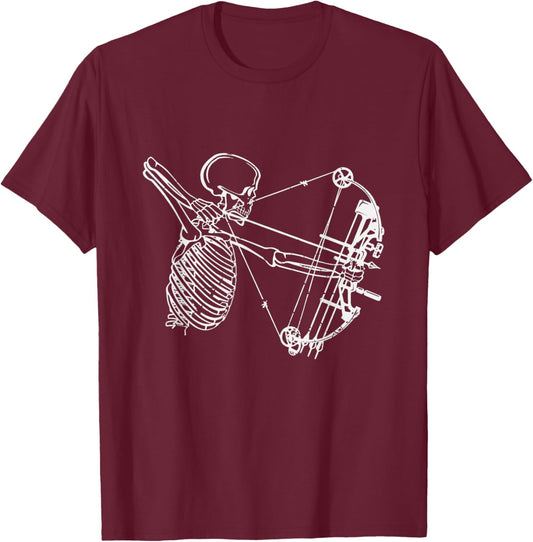 Cool Skeleton With Bow Skull Archery Hunting Gift T-Shirt - T-Shirt | Maroon