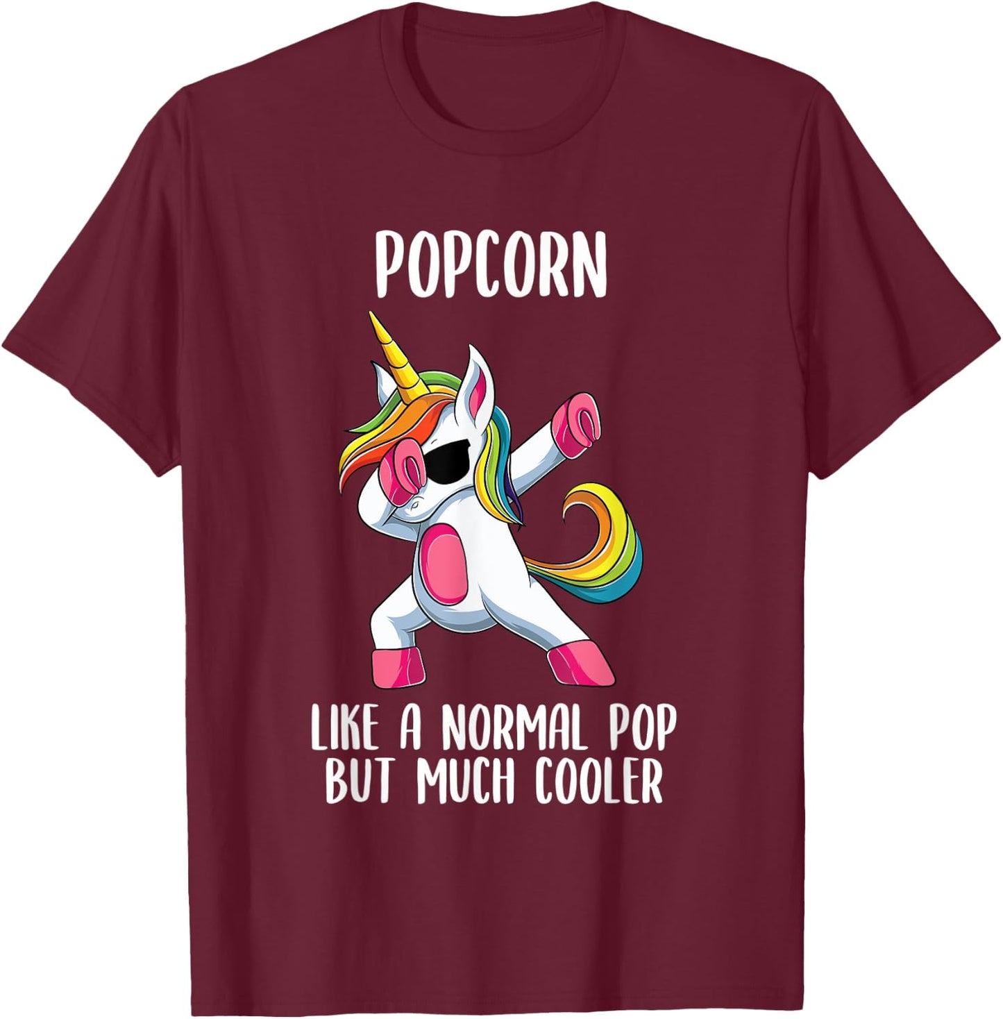 Unicorn Pop Girl Birthday Party Apparel PopCorn Cute T-Shirt - T-Shirt | Maroon