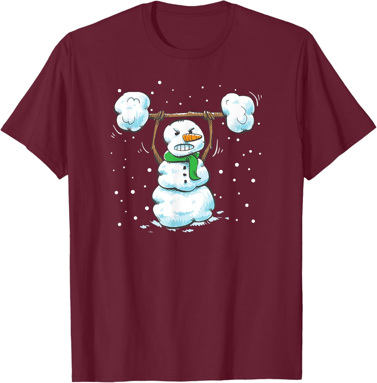 Christmas Weightlifting Snowman Shirt Funny Snowman Gym T-Shirt - T-Shirt | Maroon
