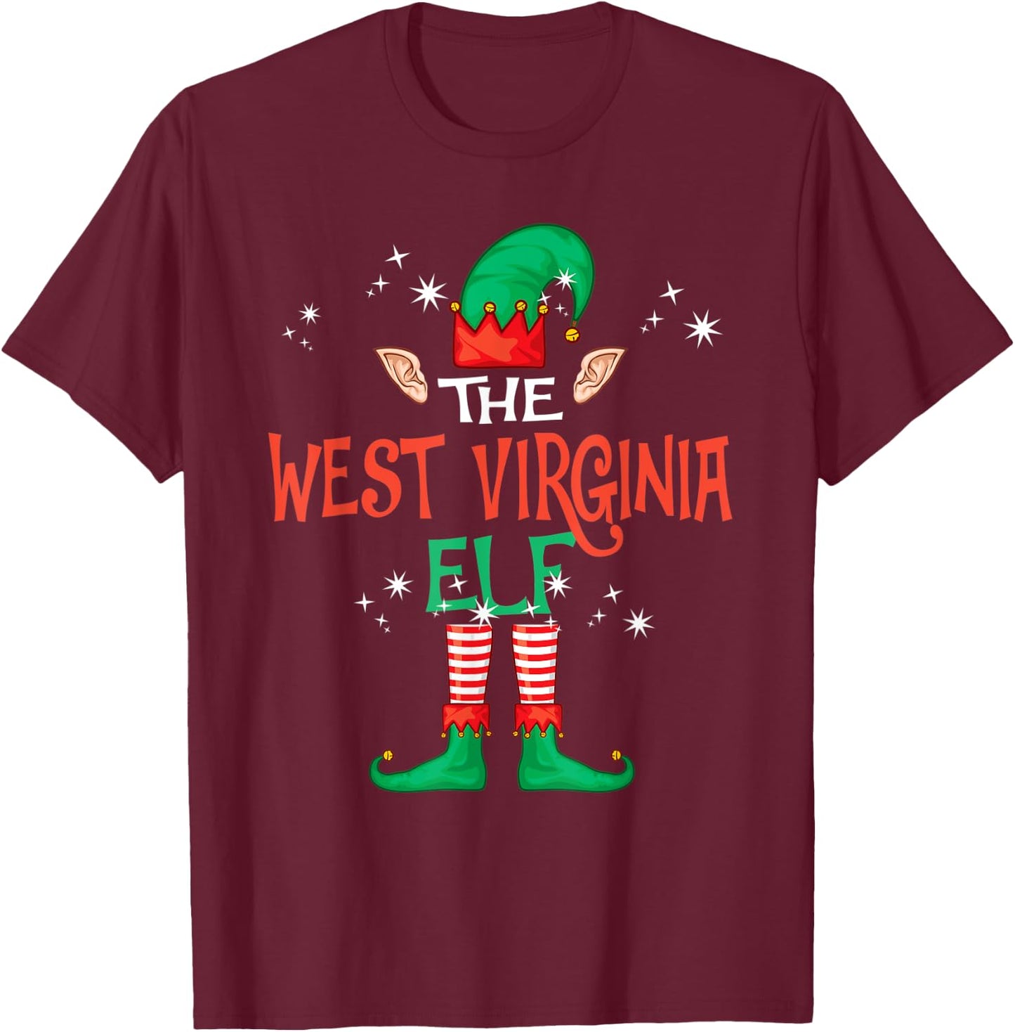 The West Virginia Elf Matching Family Group Christmas Funny T-Shirt - T-Shirt | Maroon