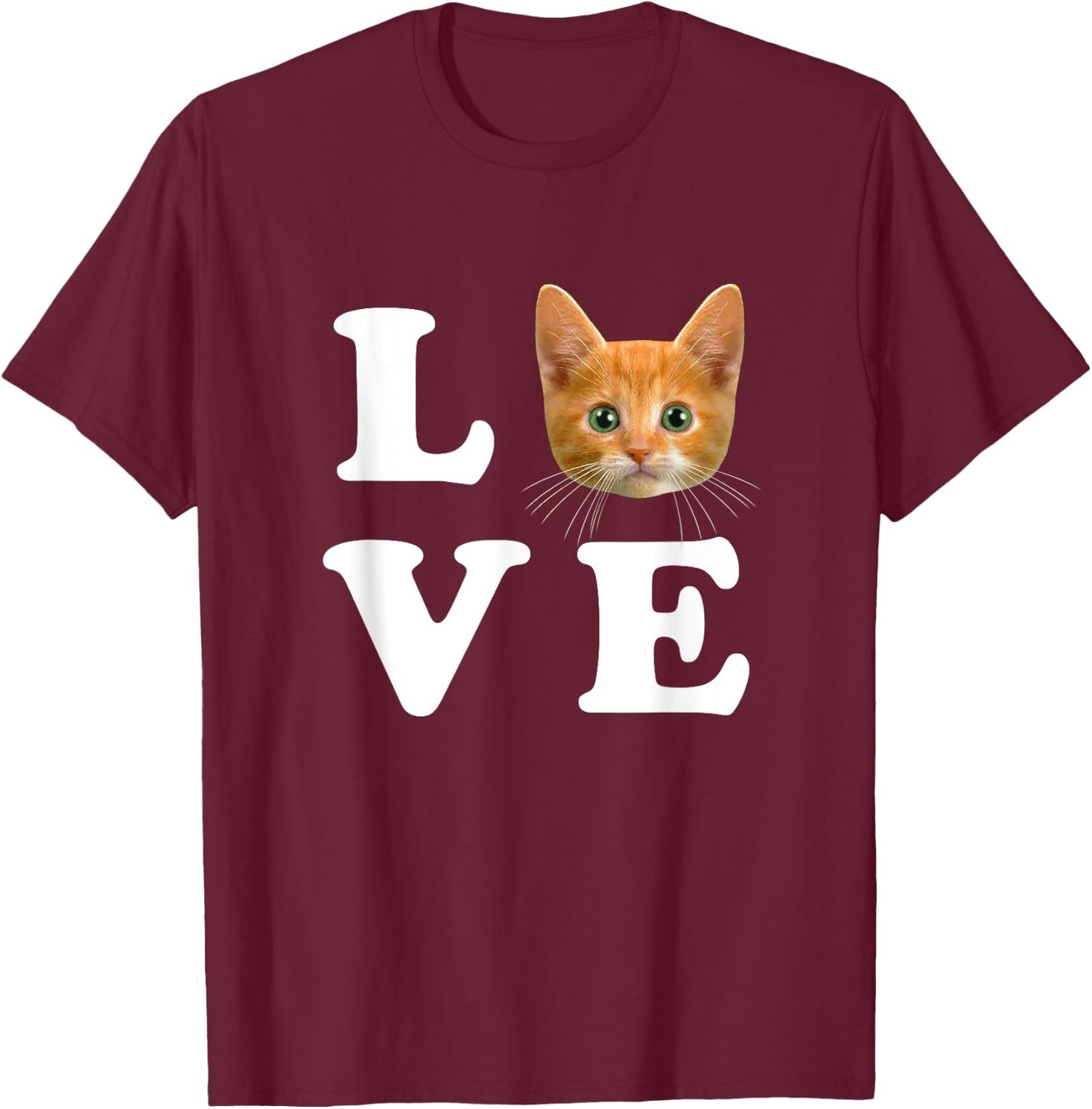 LOVE Orange Kitty Kitten I Heart Love Cats Women Girls Kids T-Shirt - T-Shirt | Maroon