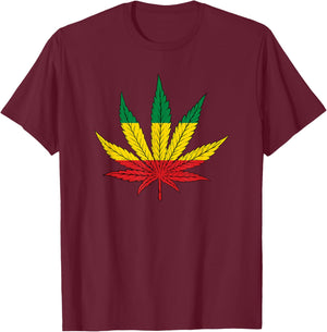 Rastafari Reggae Music Weed Leaf T-Shirt - T-Shirt | Maroon