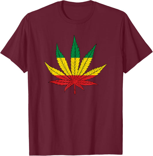 Rastafari Reggae Music Weed Leaf T-Shirt - T-Shirt | Maroon