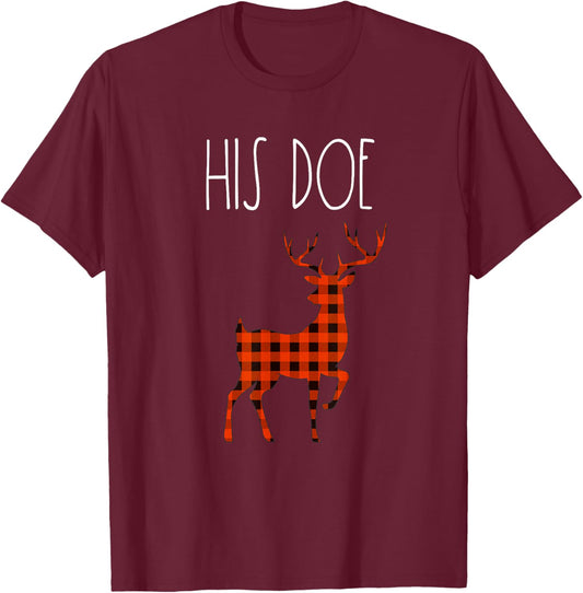 Her Buck His Doe Christmas Couple Shirt Matching Couples T-Shirt - T-Shirt | Maroon