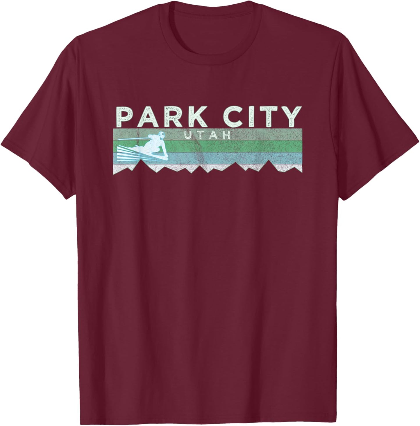 Retro Park City, Utah Distressed Skiing T-Shirt - T-Shirt | Maroon