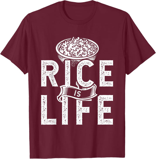 Funny Rice Design Women Rice Asian Food Dish Lovers T-Shirt - T-Shirt | Maroon