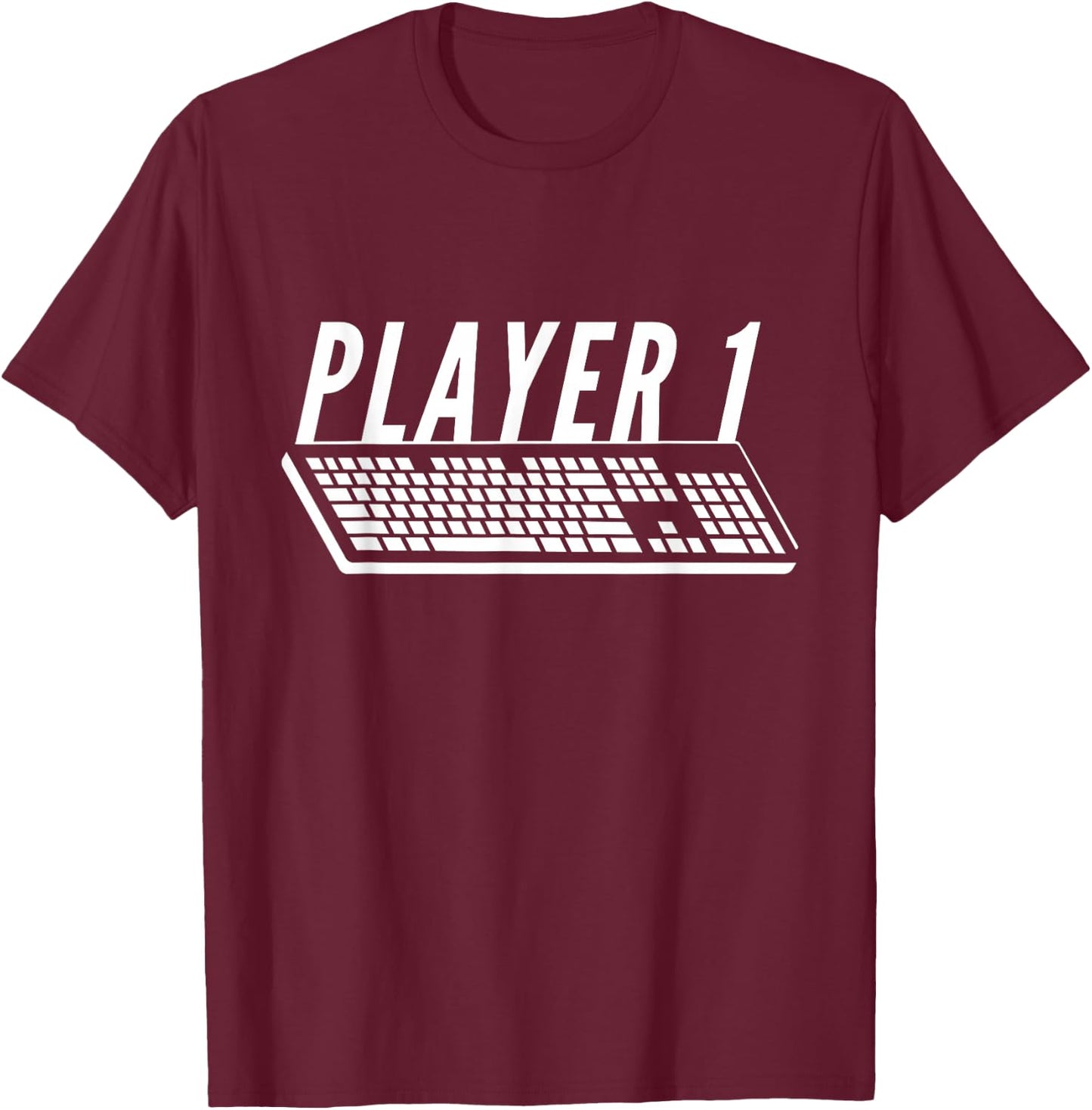 Player 1 PC Gamer Keyboard Warrior Desktop Gaming Couples T-Shirt - T-Shirt | Maroon