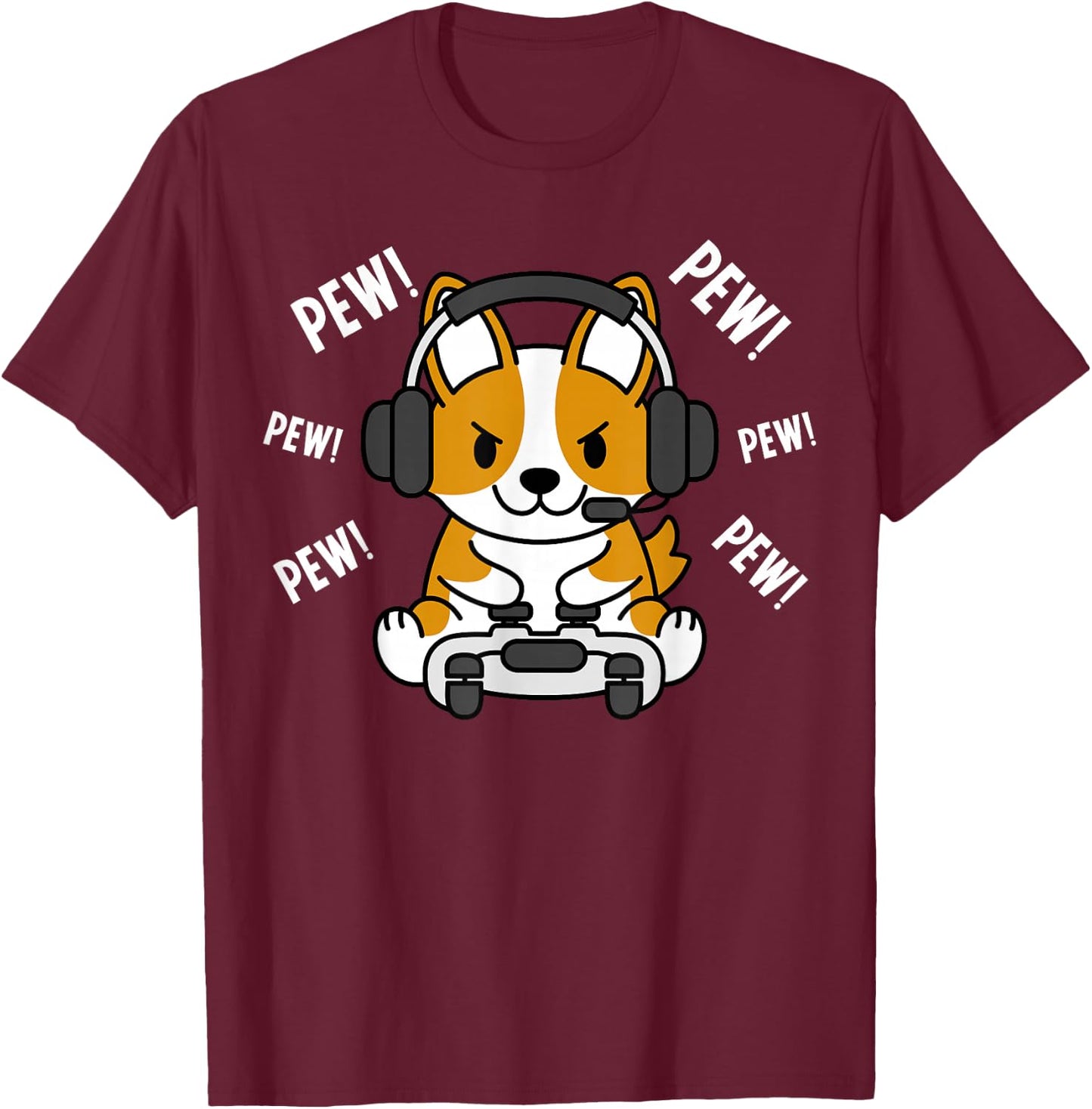 Gamer Corgi Gaming Dog T-Shirt - T-Shirt | Maroon