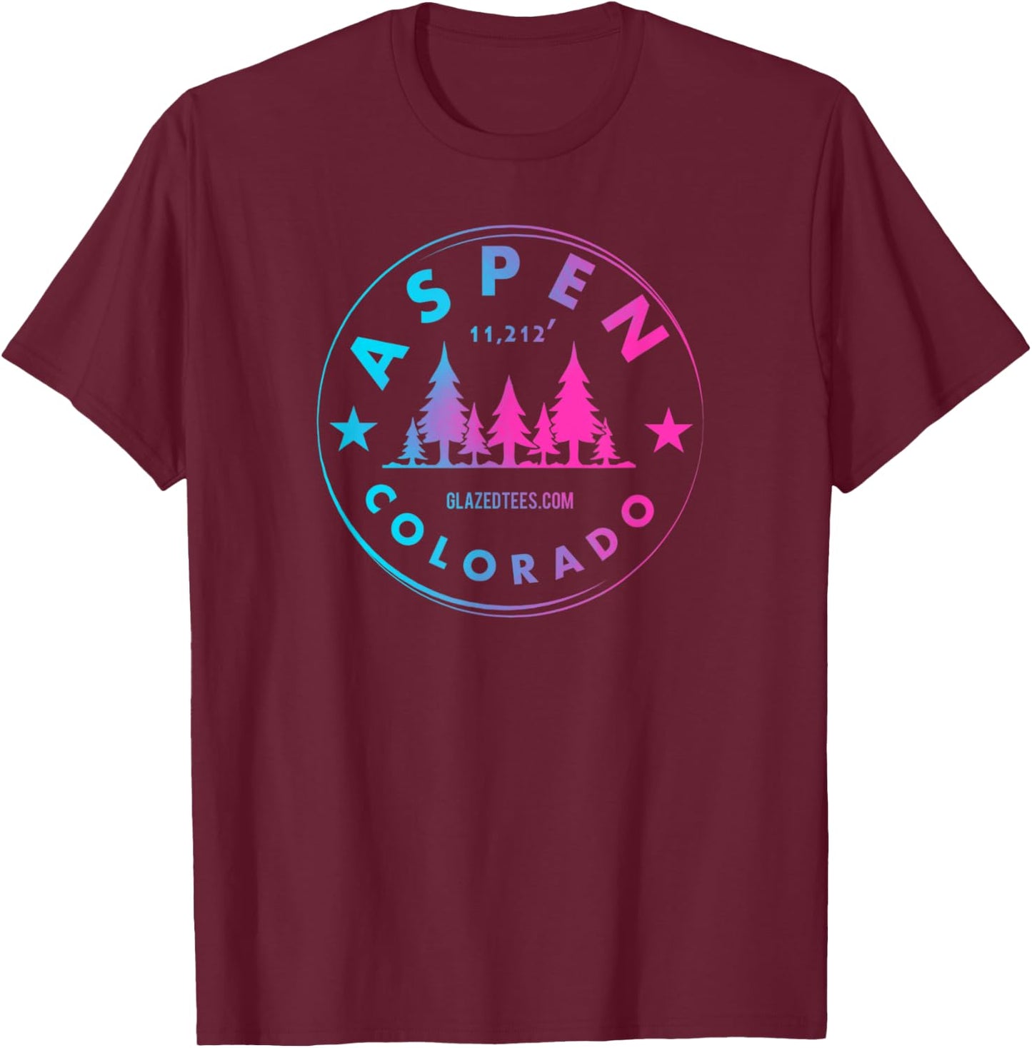 Aspen Colorado - Retro Big Mountain Forest T-Shirt - T-Shirt | Maroon