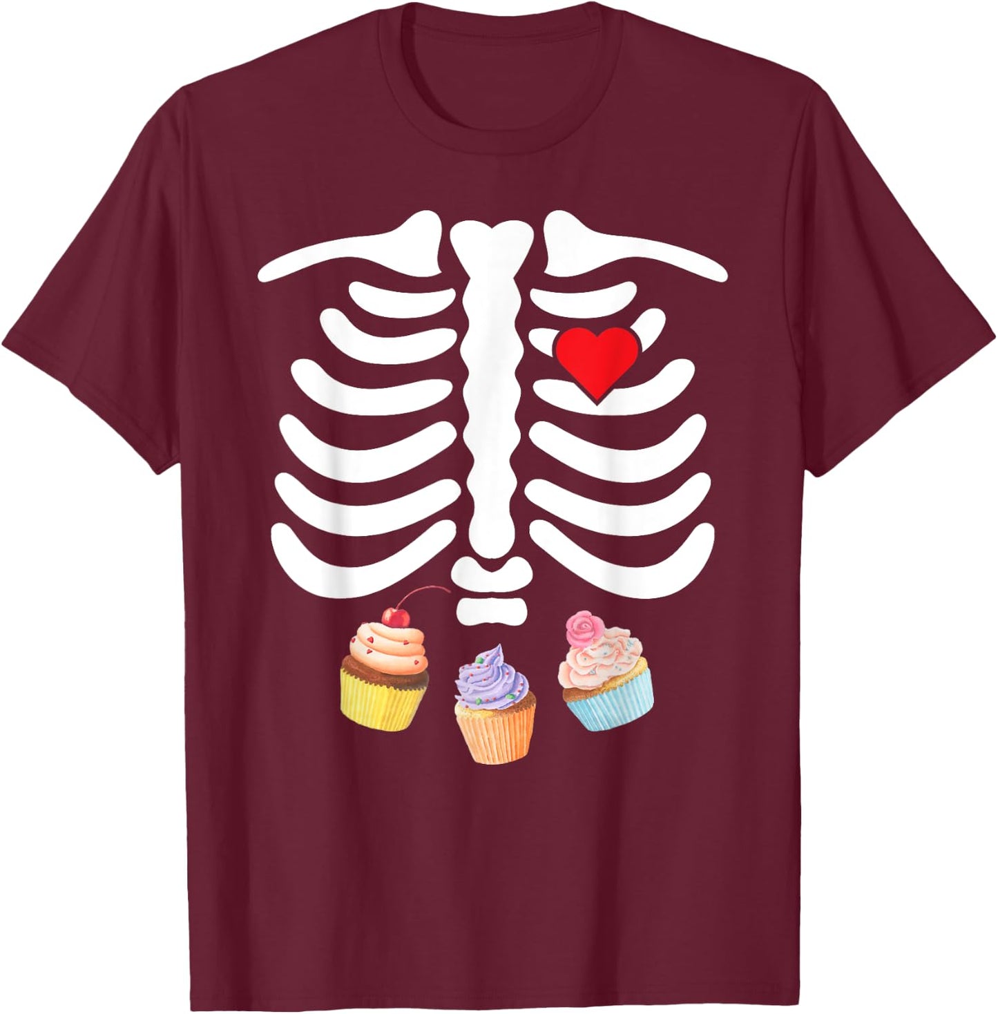 Halloween Skeleton Junk Food Belly Cupcakes T-Shirt - T-Shirt | Maroon